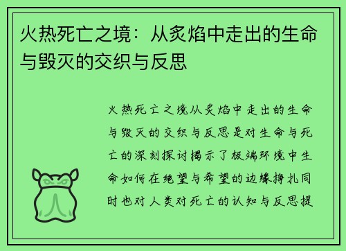 火热死亡之境：从炙焰中走出的生命与毁灭的交织与反思